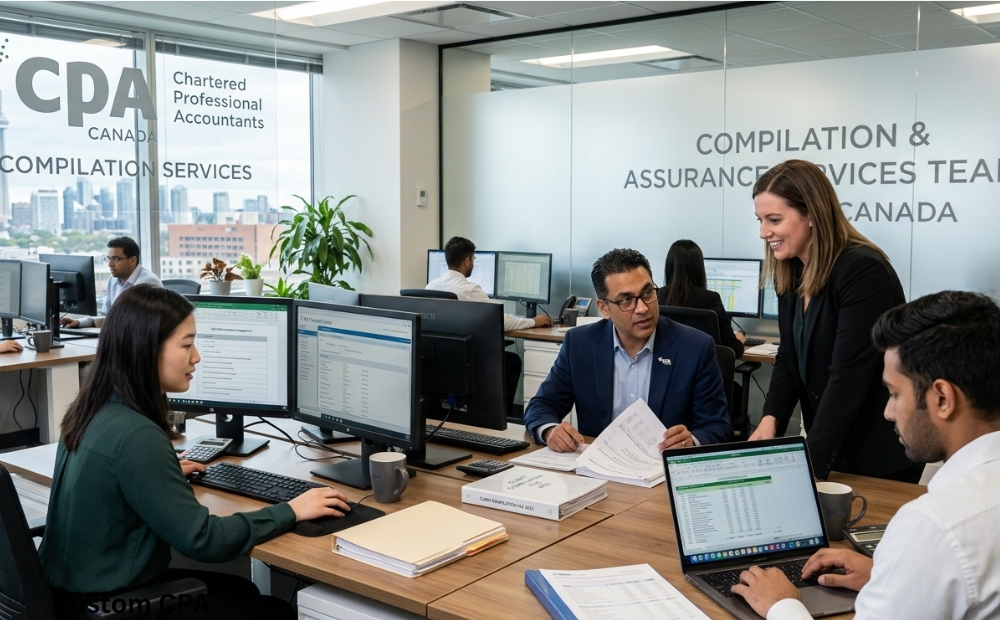 Custom CPA Canada, Compilation services team working in the office, Canada