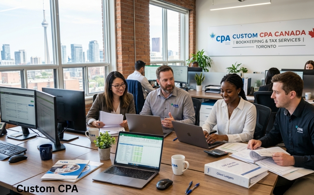 Custom CPA Canada, bookkeeping Services team working in the office, Canada