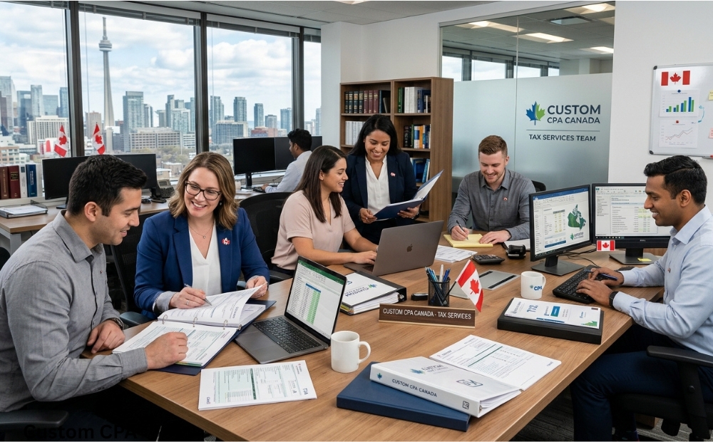 Custom CPA Canada, Tax services team working in the office, Canada