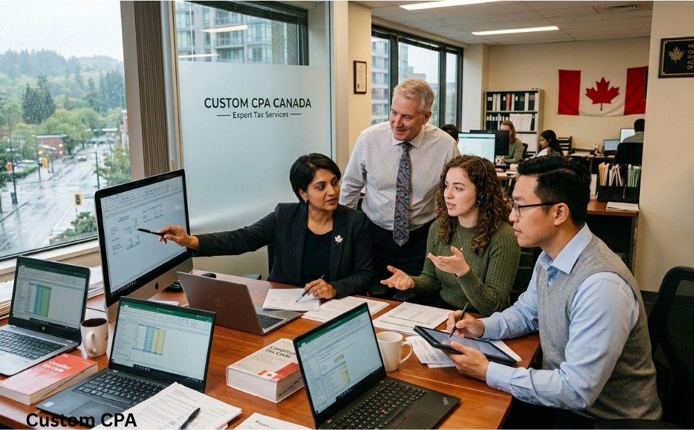 Custom CPA Canada, expert Tax services team working in the office, Canada