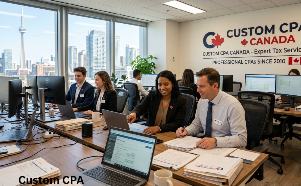 Custom CPA Canada, expert Tax services team working in the office, Canada