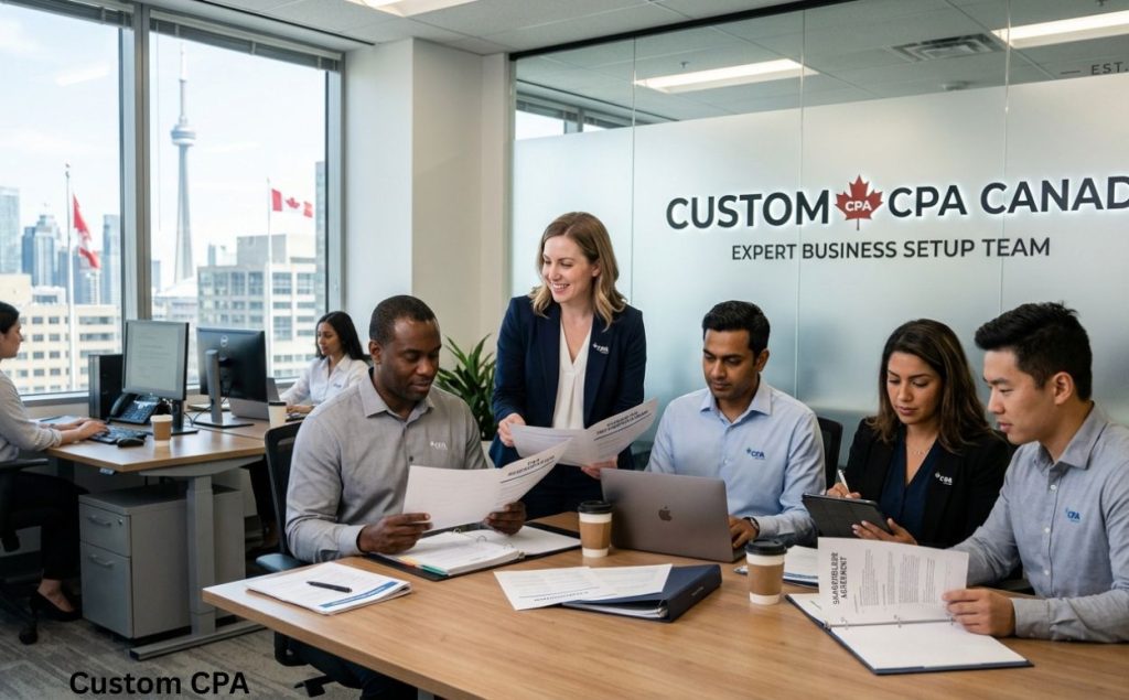 Custom CPA Canada, expert business setup team working in the office, Canada