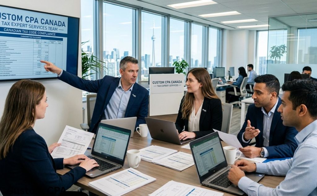 Custom CPA Canada, tax expert services team working in the office, Canada